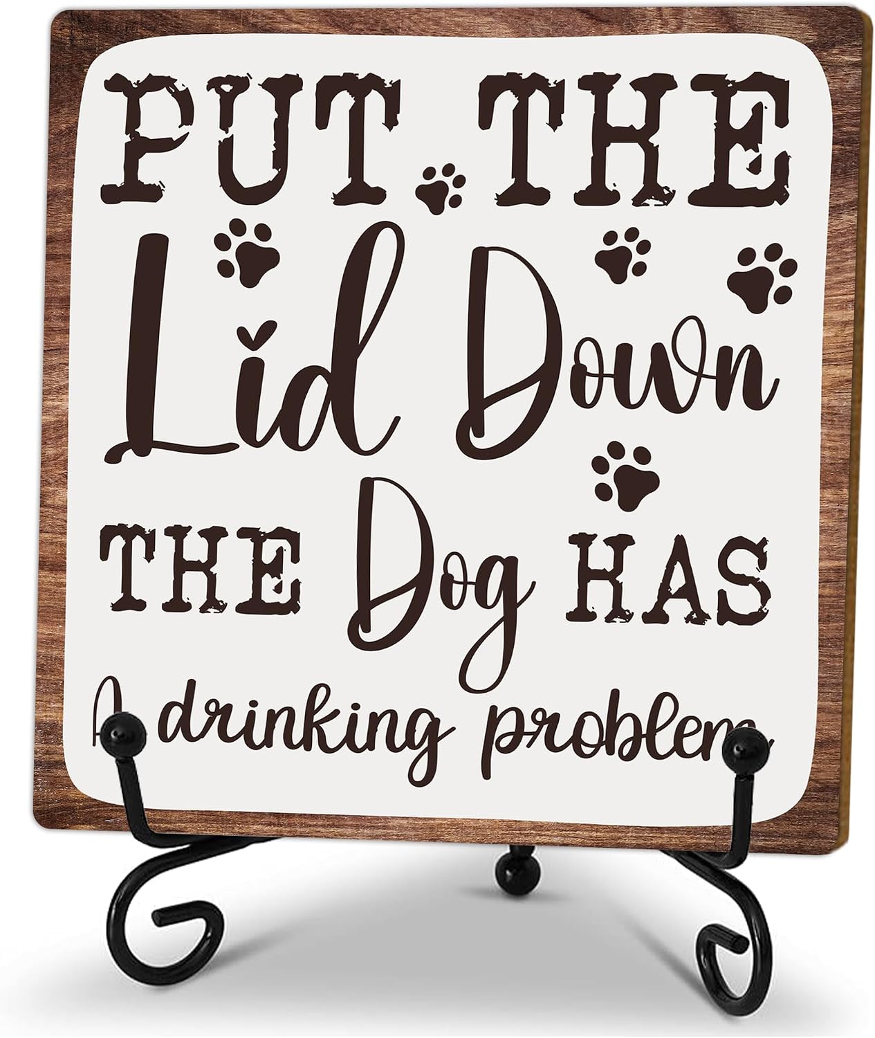 5" Bathroom Wooden Plaque, Put The Lid Down The Dog Has A Drinking Problem, Bathroom Desk Cubicle Shelf Decor, Funny Bathroom Decor Gifts For Dog Lover, Farmhouse Home Office Decor Shelf Decorations.