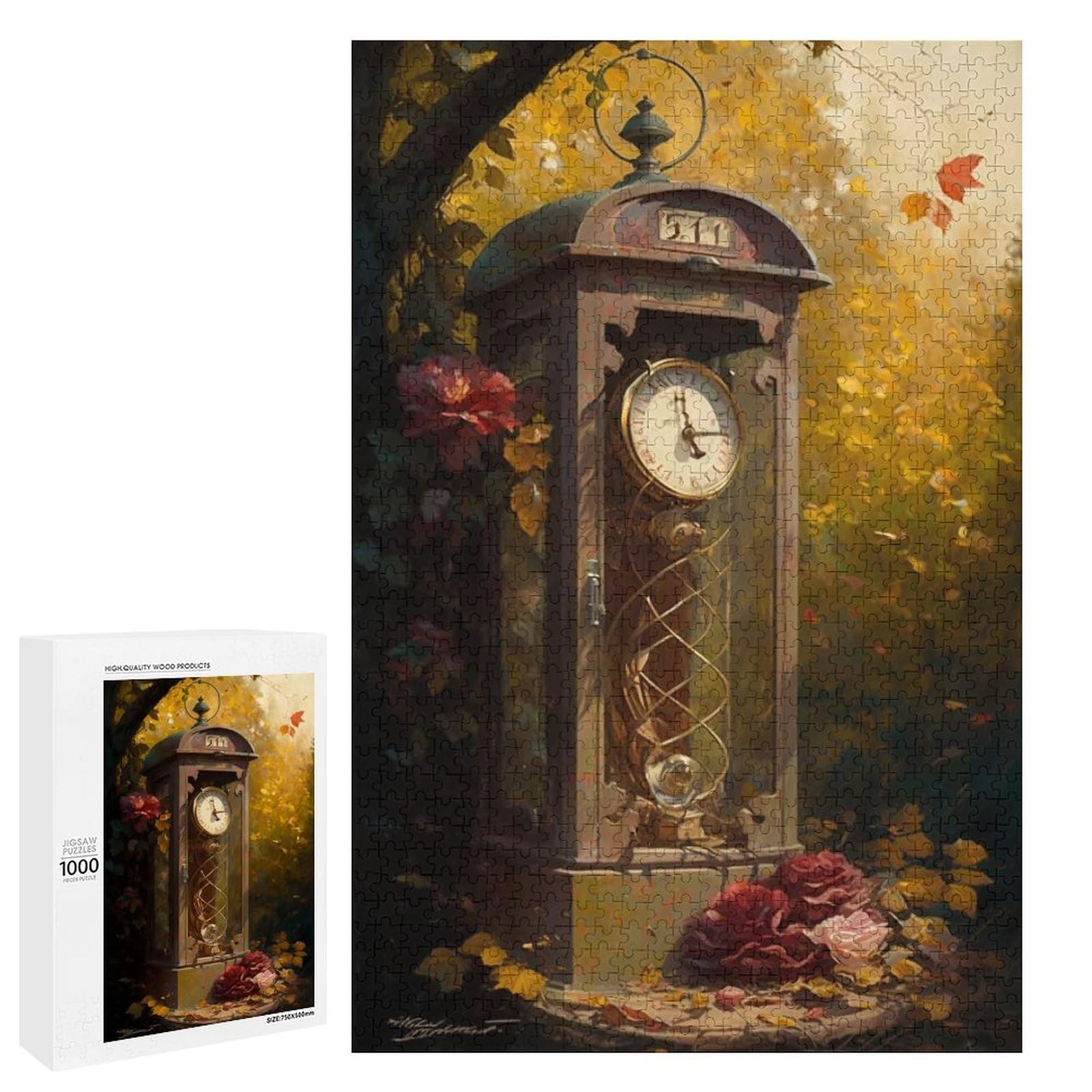 Jigsaw Puzzles 1000 Pieces for Adults, Flower Clock 1 Puzzle, Fun Oil Painting Puzzles for Education & Relaxation, Brain IQ Developing, Funny Woodiness Puzzles for New Year Valentine's Day Gift