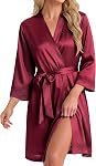 Ekouaer Robes de soie pour femmes Sexy Kimono Lingerie Party de la Demoiselle d'honneur 3/4 Dentelle Peignoir