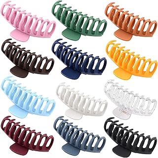 مشابك شعر مخلبية كبيرة للنساء، مشابك شعر غير لامعة مقاومة للانزلاق، مشابك شعر قوية لتثبيت الشعر السميك والخفيف، 12 قطعة