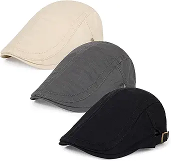 Geyanuo 3Pcs Cotton Newsboy Hat for Men Cool Adjustable Flat Cap