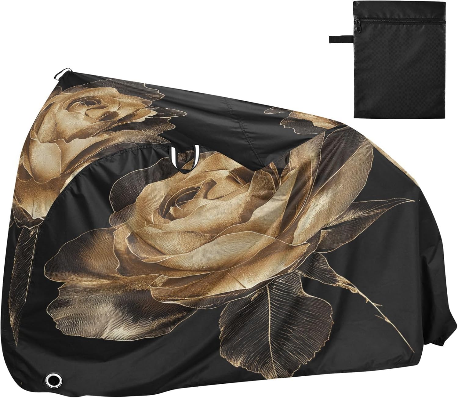 ALAZA Crystal Gold Rose Flower Bike Cover Waterproof Outdoor Ebike Bicycle Covers Tarp Protection for 1/2 Bikes, Sun UV Dust Wind Proof