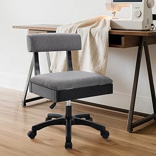 Lessmore Adjustable Height Sewing Chairs, Crafting Chair with Wheels, Back Support, and Under Seat Storage - Perfect for Your Craft Room Furniture and Sewing Machines (Grey)