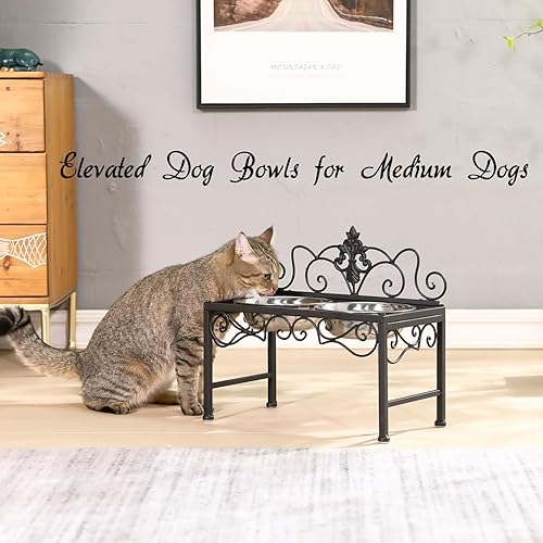 Miniatura 10 de Cuencos elevados para perros grandes, comedero elevado de metal para perros, soporte elevado para perros con cuencos dobles de acero inoxidable para