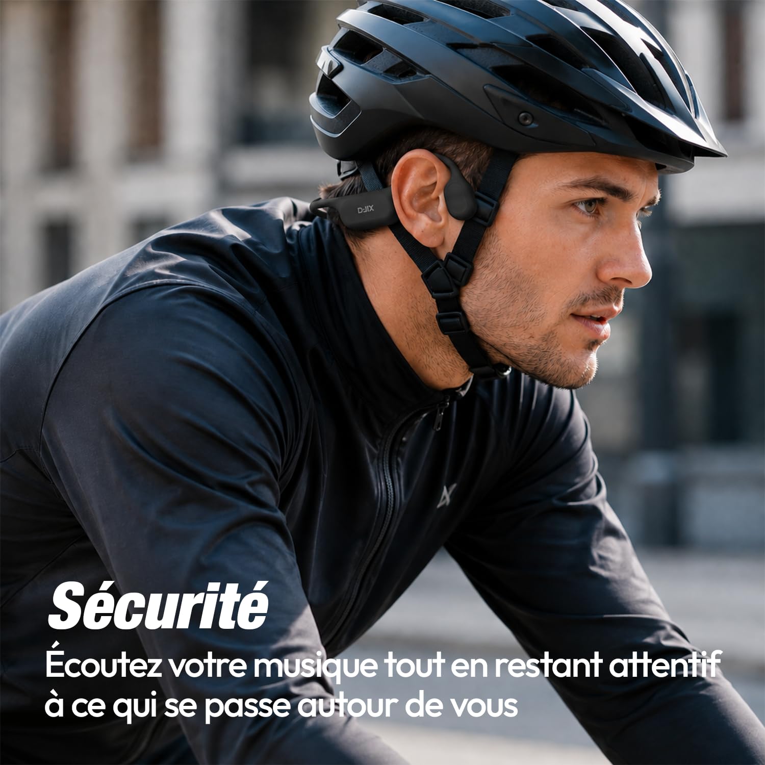 D-JIX Triton 600 - Auriculares de conducción ósea Bluetooth 6.0 y MP3 32GB | Impermeable IP68 | Autonomía 15h | Carga rápida | Micrófono Integrado | Ideal Deporte y Trabajo (Black)
