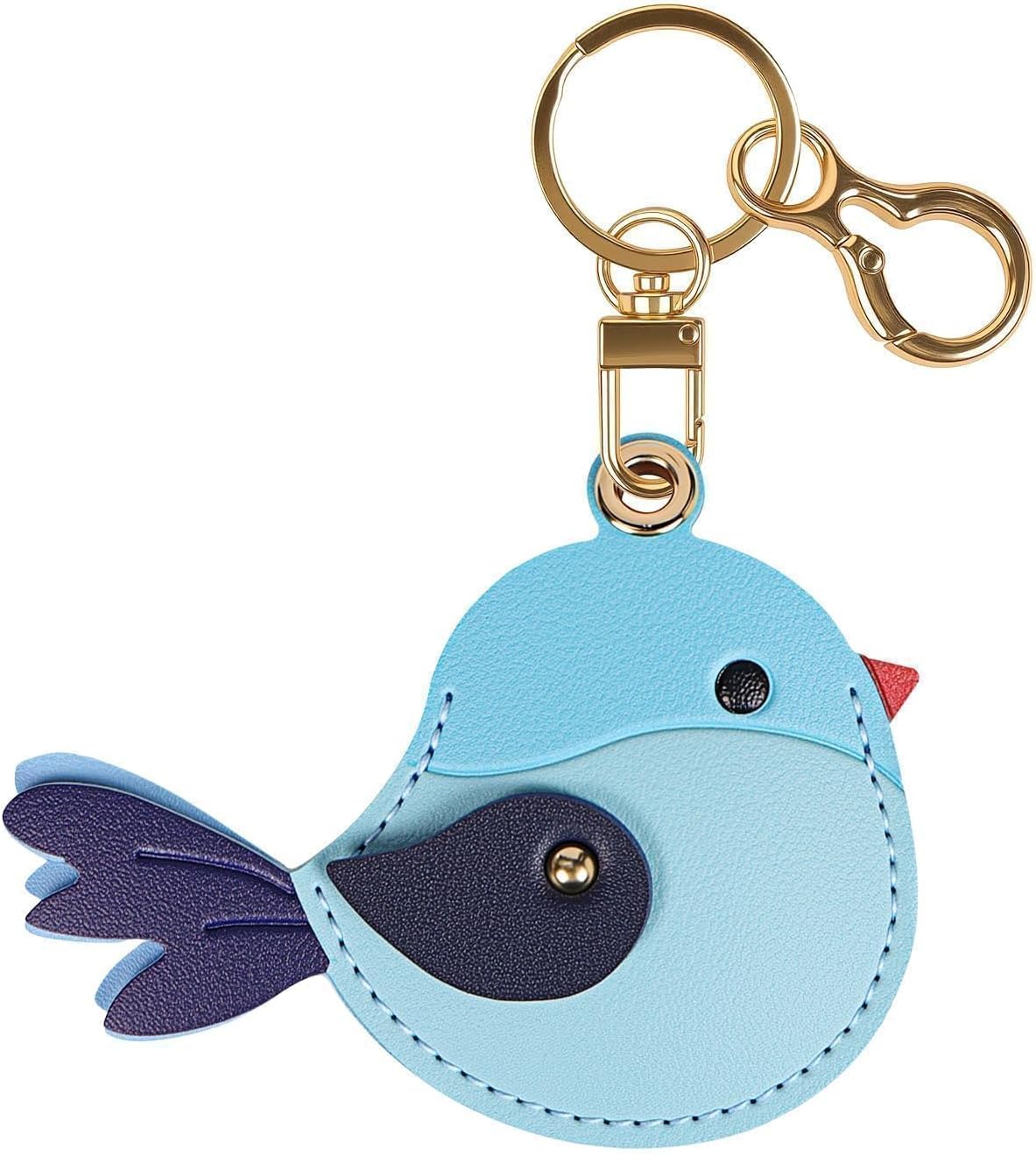 Cute Cartoon Leather Holder for AirTag (2nd & 1st Gen) (Bird Blue)
