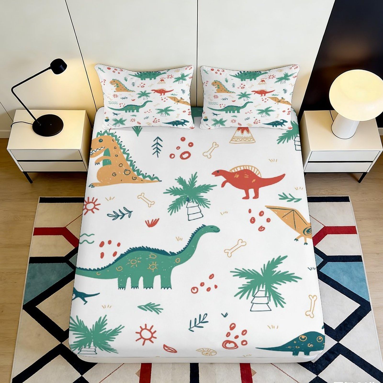 3D Printed Dinosaur Jungle Fitted Sheet Microfiber Soft Anti-Slip Mattress Cover for Bedroom Dorm Decor 90x200x25cm