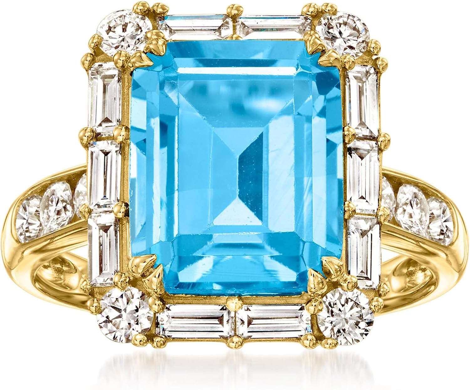 Ross-Simons 4.50 Carat Swiss Blue Topaz Ring With 1.00 ct. t.w. Lab-Grown Diamonds in 14kt Yellow Gold