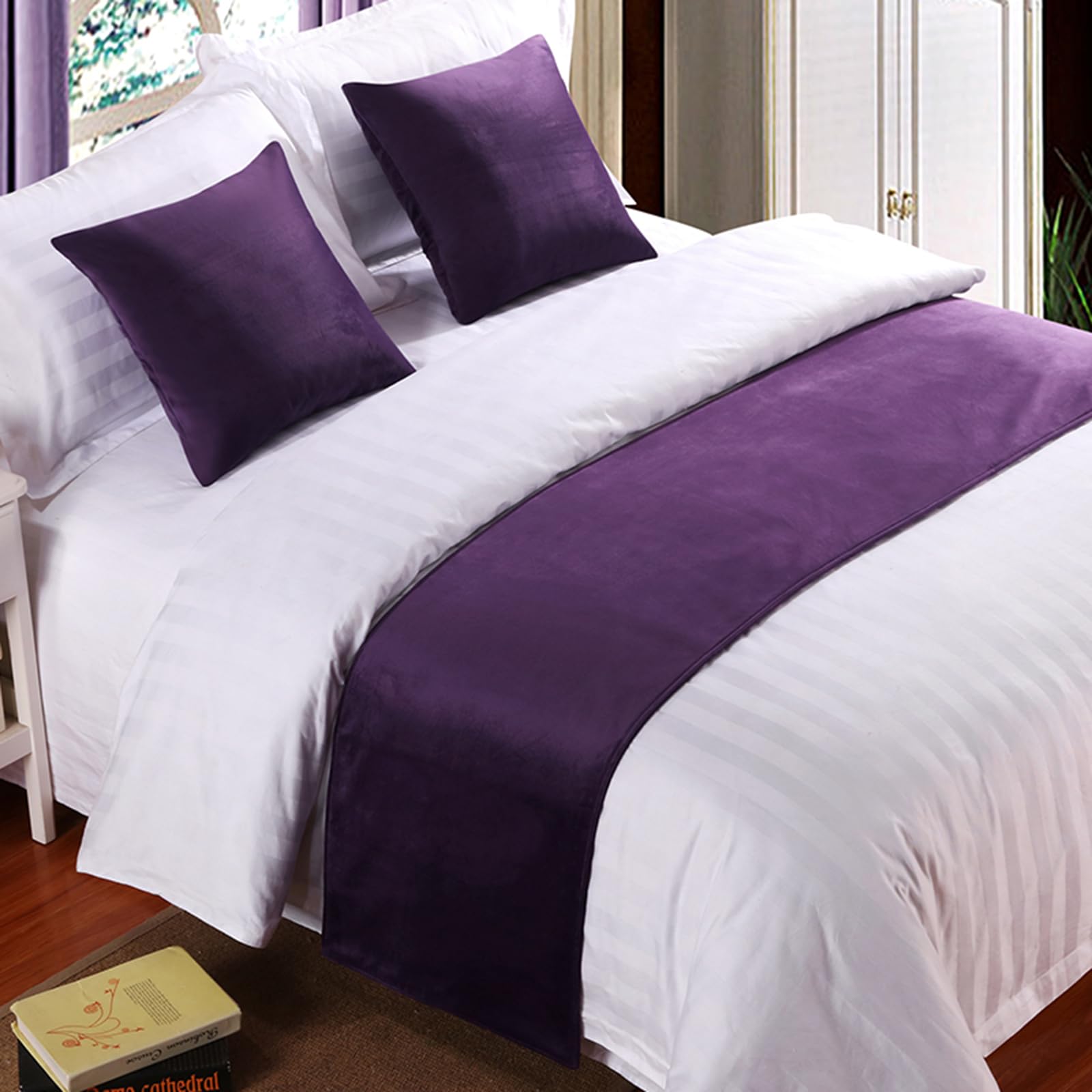 QRGMKL Premium Velvet Bed Runners Bedspread, Soft No Fading Bed Scarf Runner for Bedroom Wedding Room Home Hotel Bedding Decorations-Dark Purple||240X50cm for 1.8m Bed