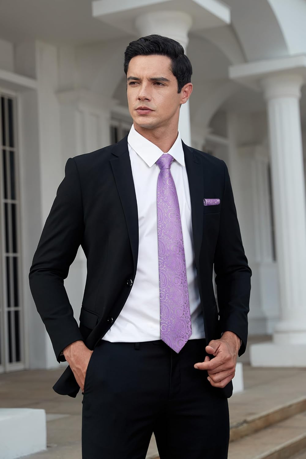 Enlision Ties for Men Paisley Plaid Necktie with Pocket Square Cufflinks Clip Set Formal Business Wedding Prom - Image 2