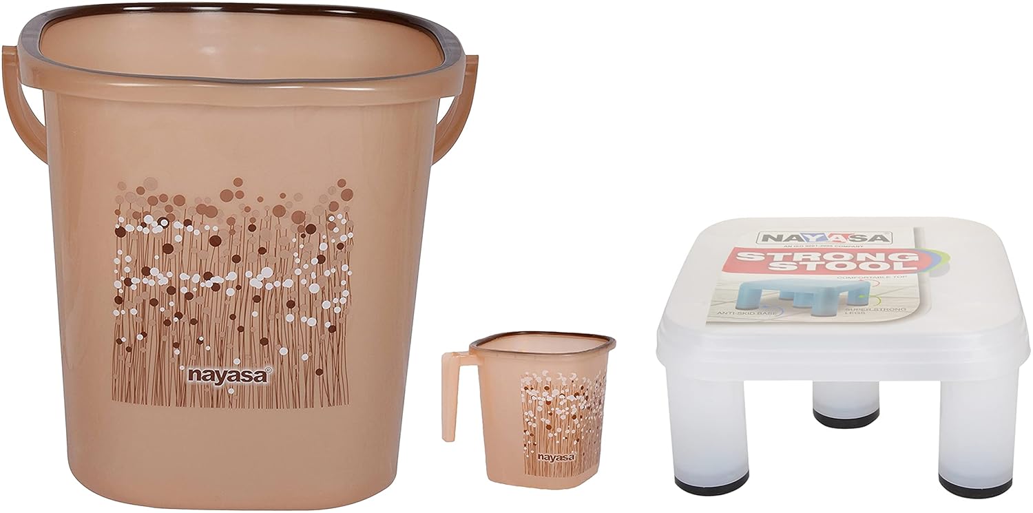 Nayasa 2 Piece Plastic Bathroom Bucket and Mug Set, Brown by AAROHI13
