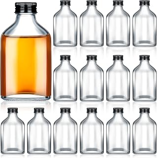 Patelai 32 Pack 100ml Mini Clear Glass Liquor Bottles with Caps - Empty Shot Flasks for Whiskey Vodka Oils DIY Wedding Groomsmen Gifts