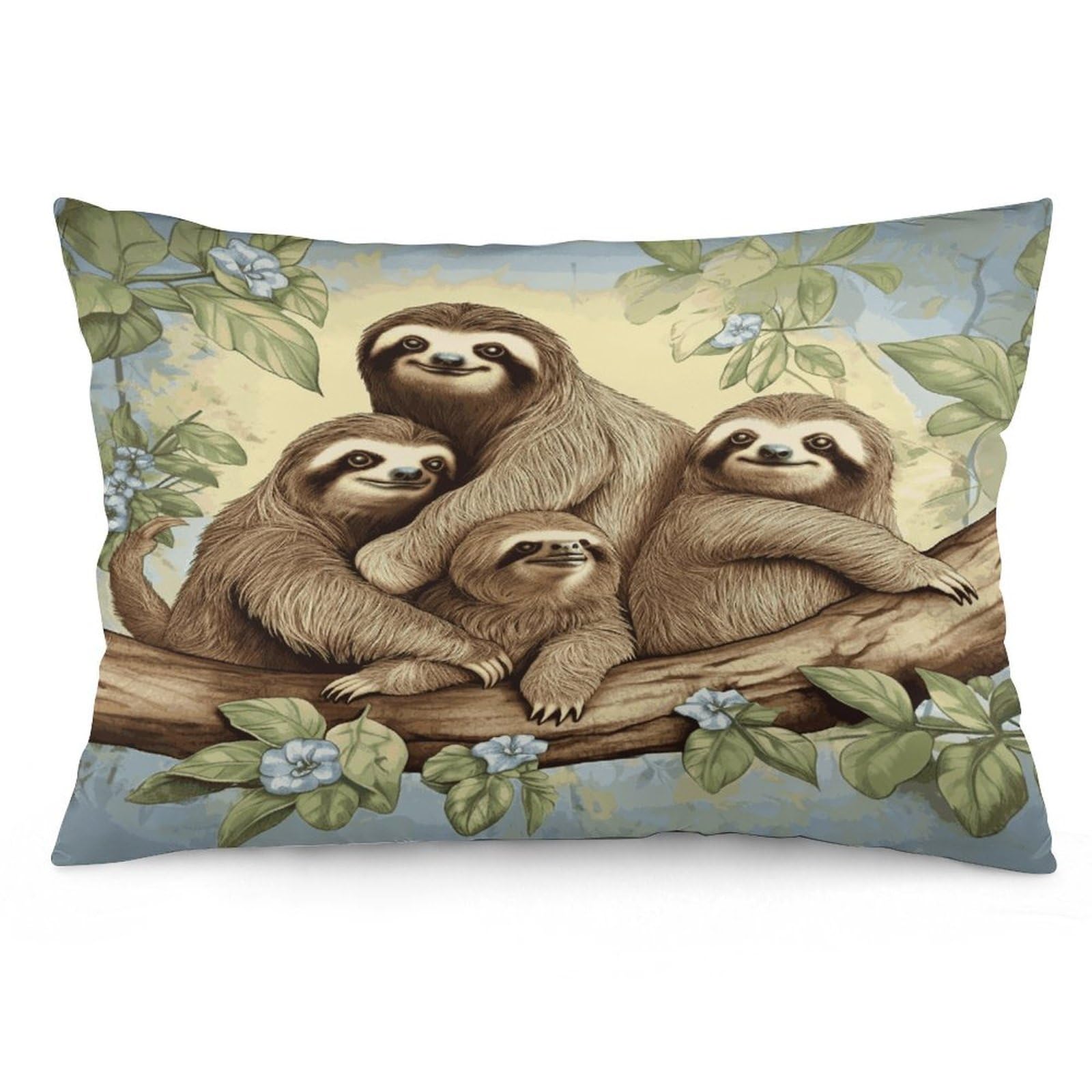 Sloth Family Throw Pillow Covers with Silent Zipper Polyester Pillow Protectors Removable Pillow Cases Soft Pillowcase Cozy Pillow Sham Cushion Cover for Sofa Car Bed 16 "x24