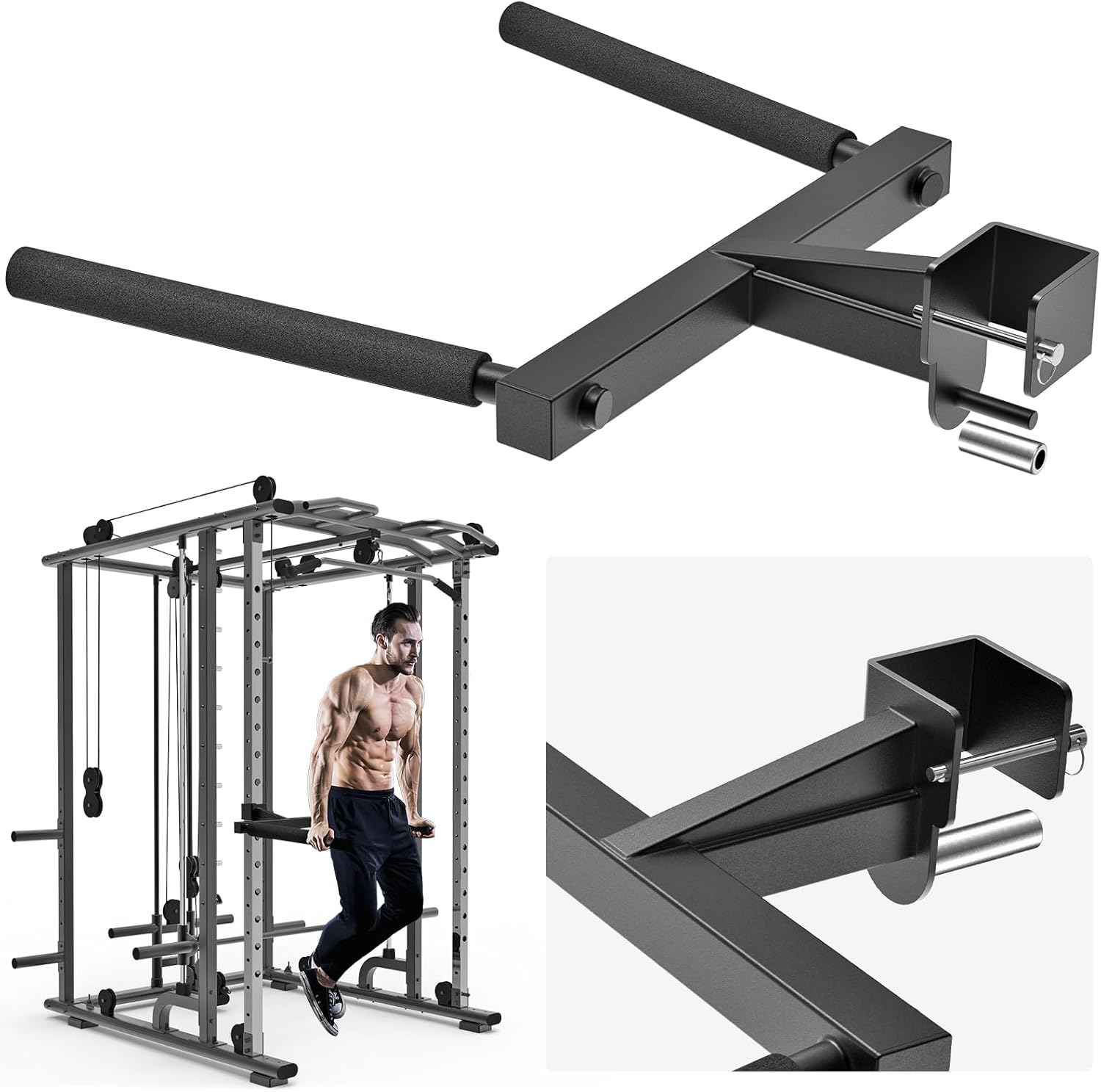 Kipika Y-Shaped Dip Bar for Power Cage with 5/8" or 1" Hole - Dip Bar Attachments for Home Gym - Heavy Duty Power Rack Attachments - Squat Rack Accessories for Strength Training