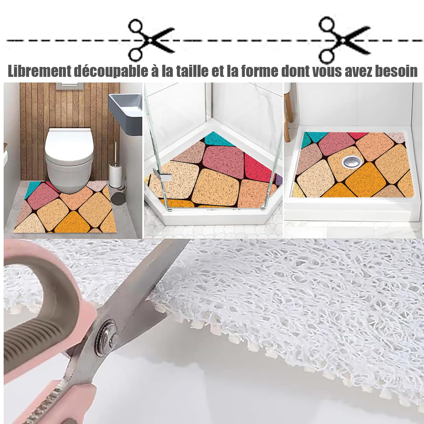 Tapis de Baignoire antidérapant 60 x 120 cm Tapis de Douche antidérapant en PVC Doux et Confortable avec Trous de Drainage, très perméable à l'eau, Convient pour Les Zones humides