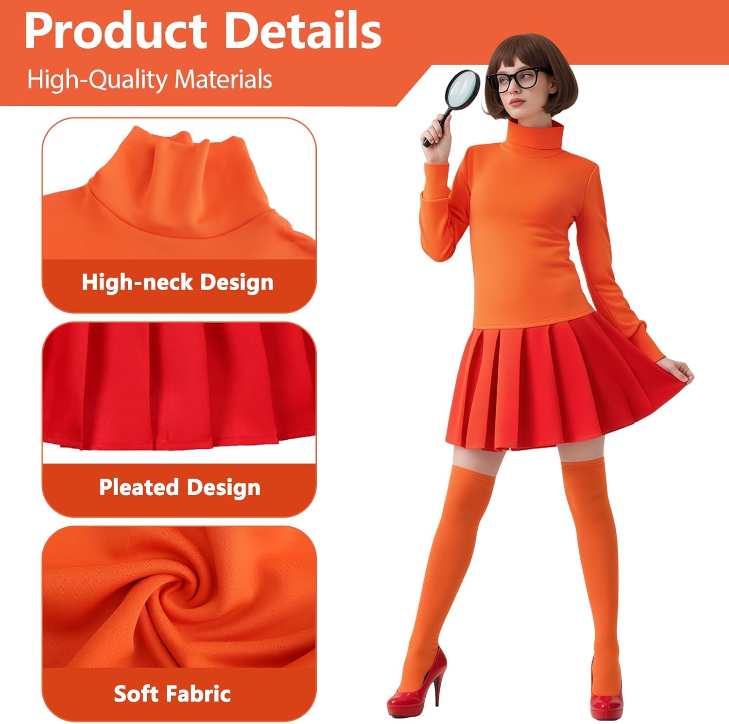 Oumbivil Adult Halloween Costumes Set for Women with Shirt Skirt Wig Glasses Socks Accessories for Costume Dress Up