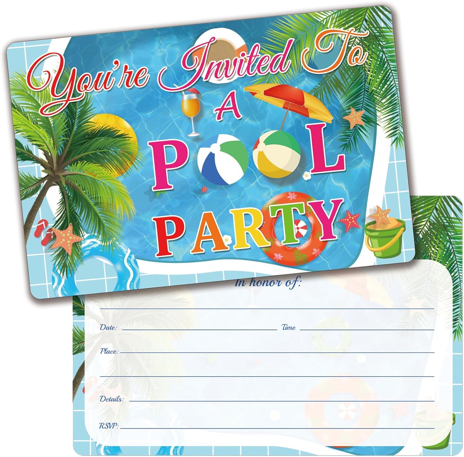 30 Set Pool Party Invitations Cards with Envelopes 4 X 6 inch Summer Swimming Pool Themed Invite Cards For Boys or Girls Summer Pool Party Supplies