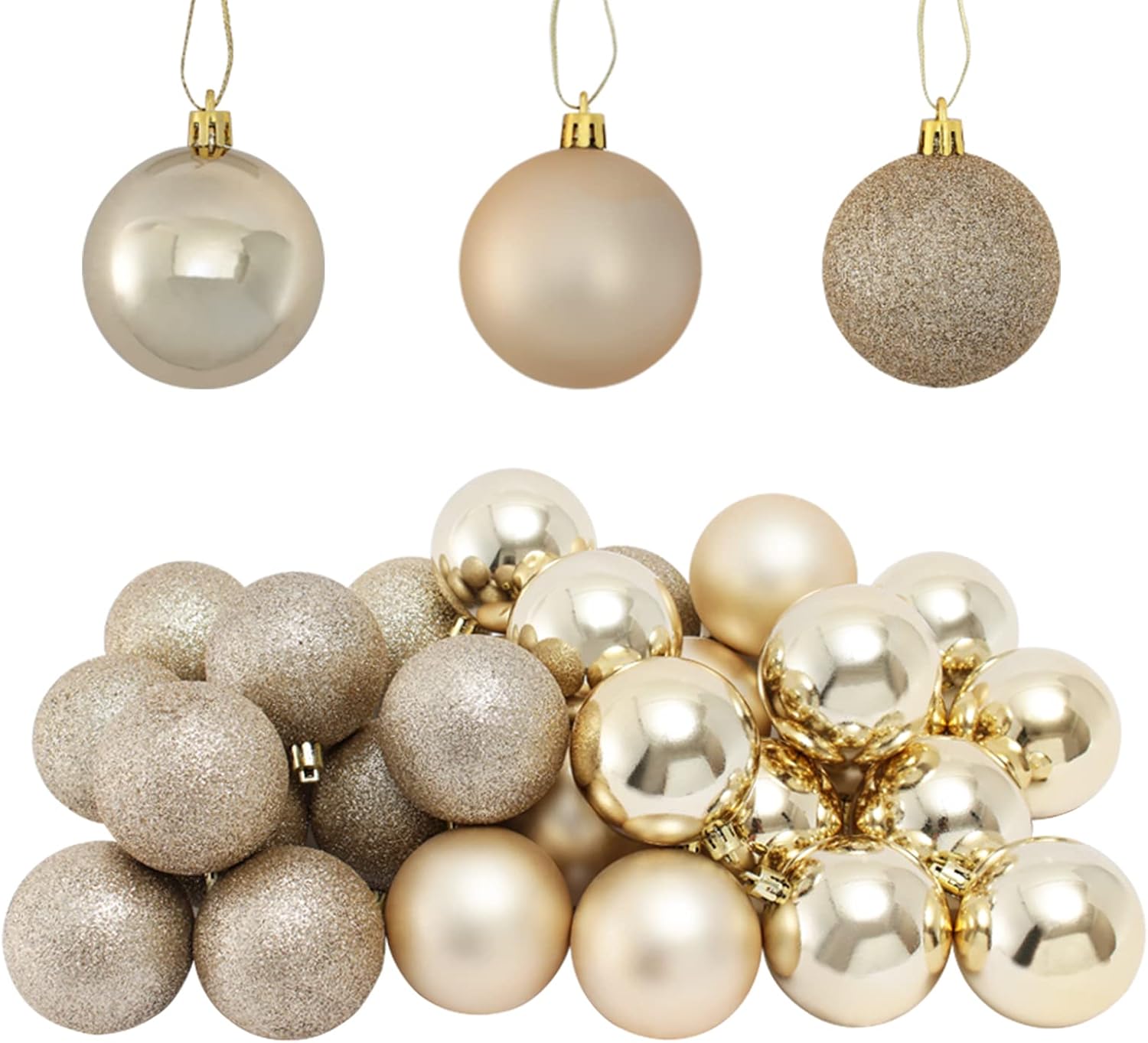 TKYGU 48 Pcs Christmas Balls Ornaments for Xmas Tree - Shatterproof Christmas Tree Decorations Perfect Hanging Ball 2.36" x 48 Pack (Champagne)