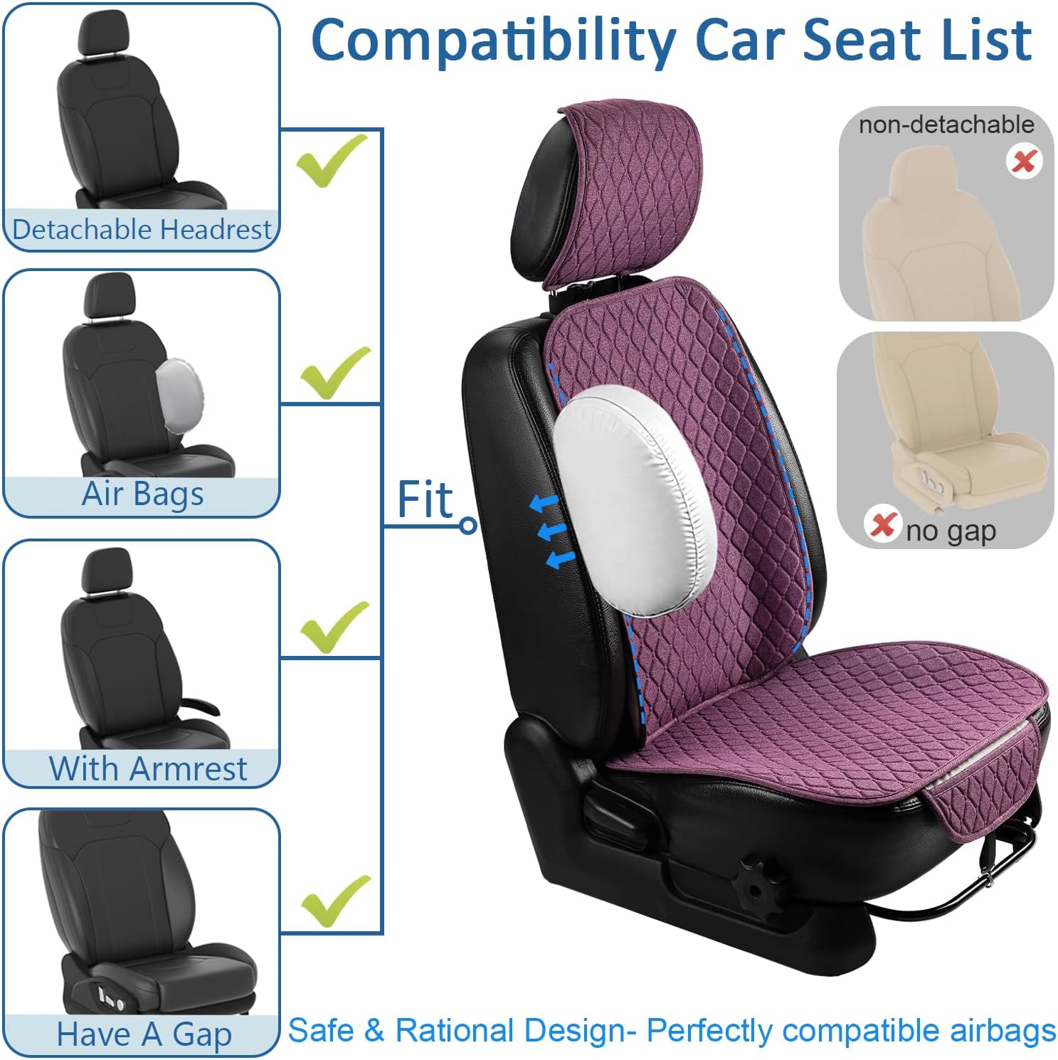 2 Pack Linen Front Car Seat Covers Universal Car Seat Pad Protectors Vehicle Cover Automotive Seat Protectors for Cars Trucks SUV (2Pack Purple)