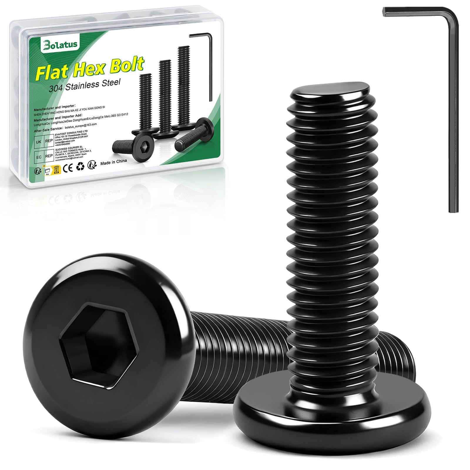 20 Stück M5 x 20 Schrauben Schwarz, Bolatus Innensechskant Flachkopfschrauben, Edelstahl A2 V2A Flachkopfschrauben mit Inbusschlüssel für Möbel, Parkstühle, Elektrogeräte, Motorradzubehör usw