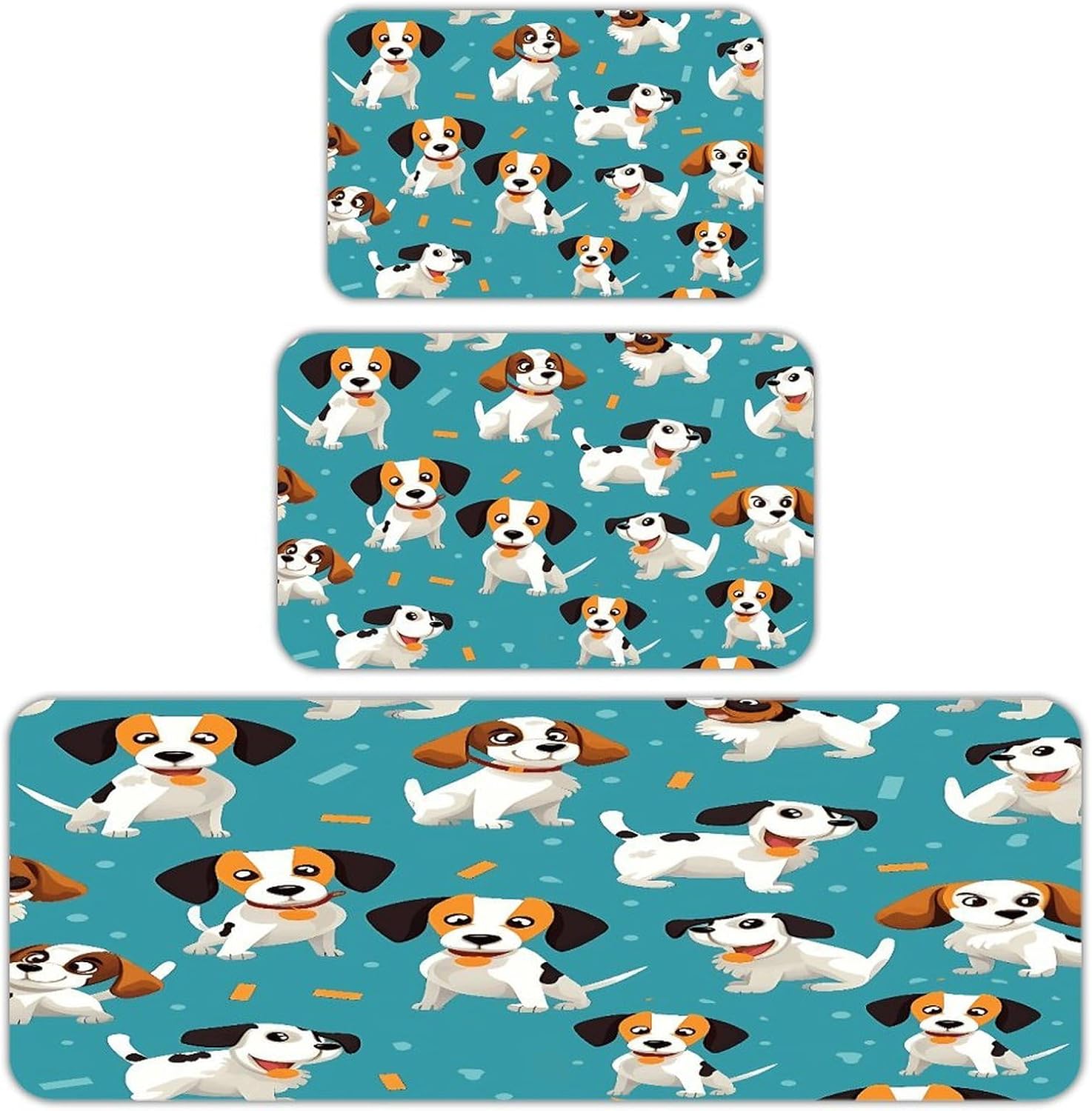 Cartoon Dog Kitchen Mats Soft Absorbent Rugs for Floor Non Slip Washable Kitchen Mats Fashion Rectangular Rugs for Three-Piece Set for Laundry Office Home Sink