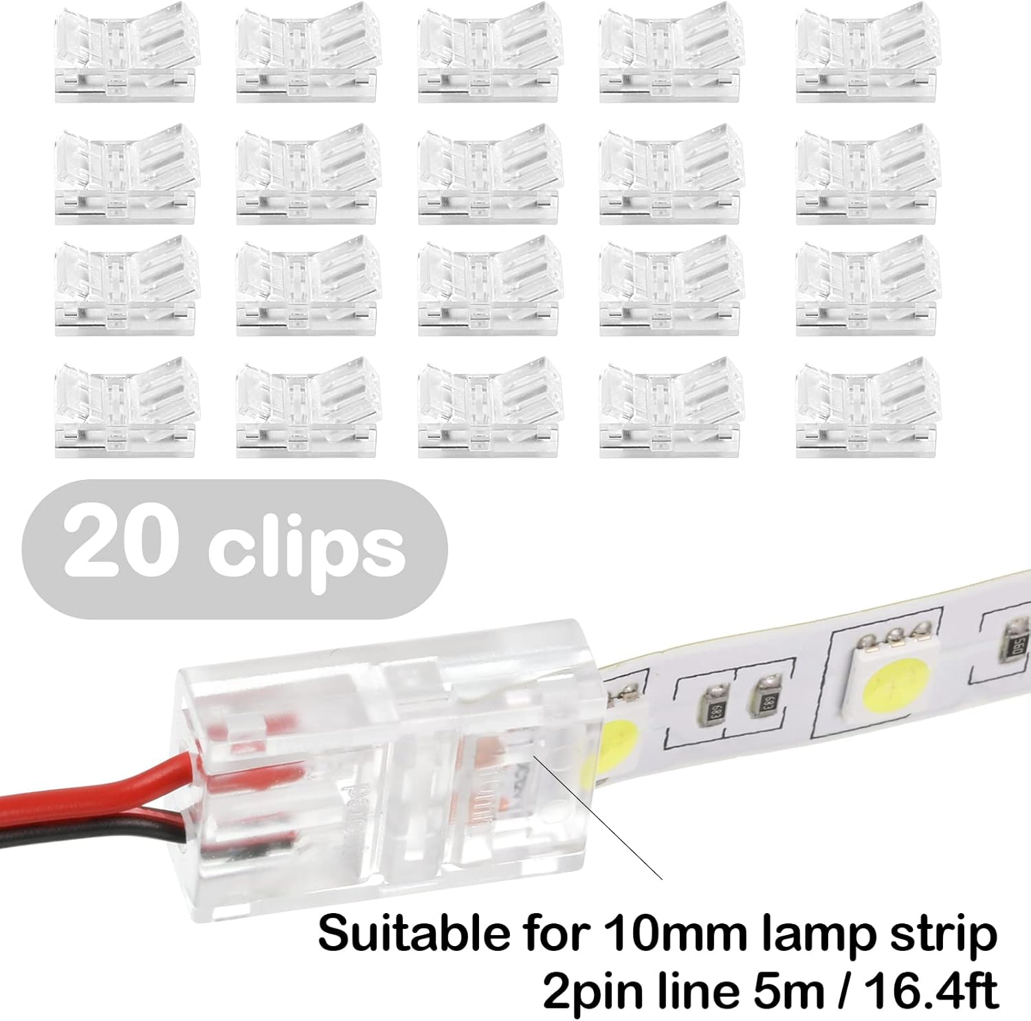RGB LED Light Strip Connectors 20 Waterproof LED Adapter Connectors Transparent Solderless LED Light Strip Connectors for Strip Light Unwired Gapless Track Lighting Connector 5V 12V 24V (4 Pin, 10 mm) - - 