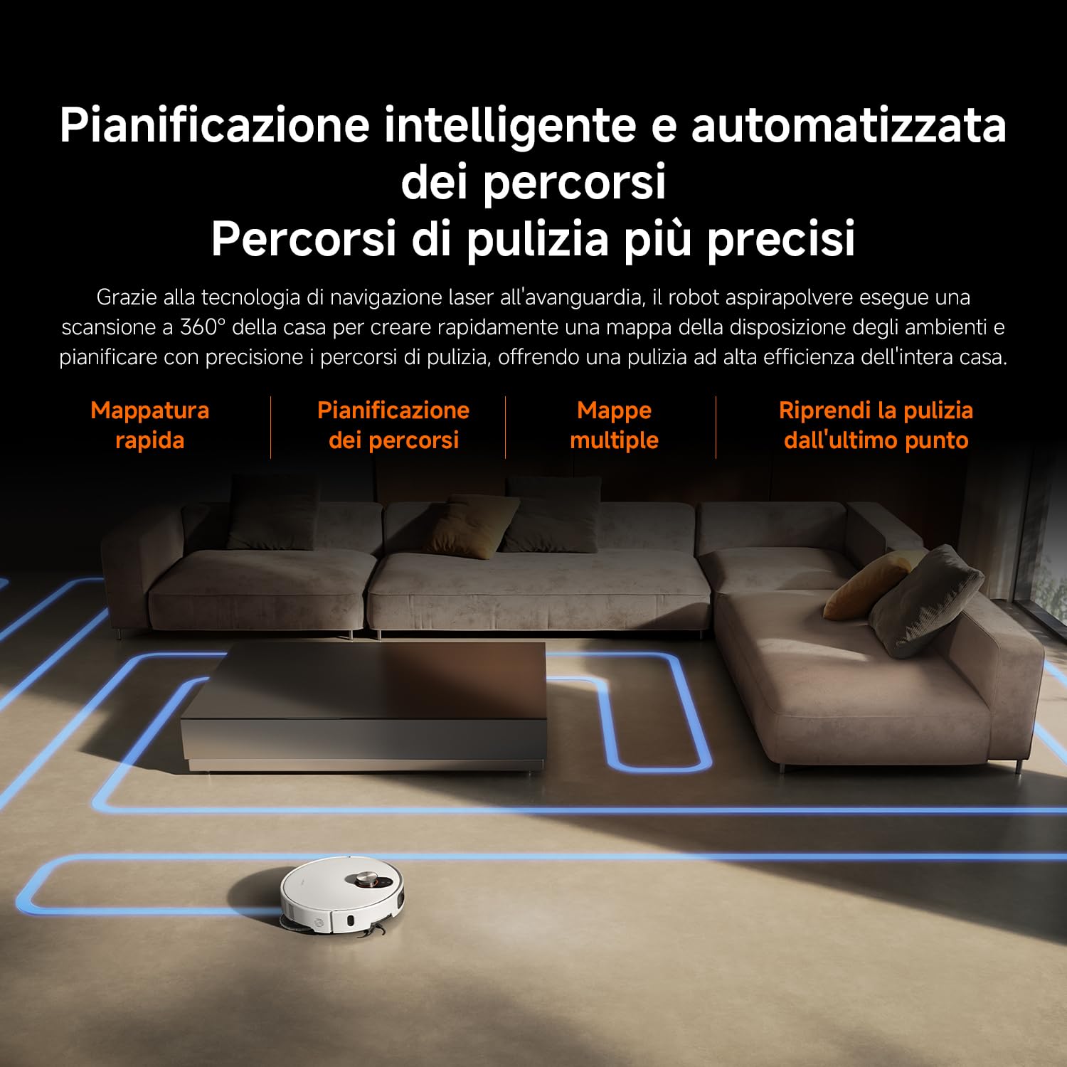 XIAOMI Robot Vacuum 5 Pro, Aspirazione potente da 20000Pa, evitamento ostacoli con AI, riconoscimento intelligente dello sporco, navigazione laser intelligente dToF con sollevamento automatico