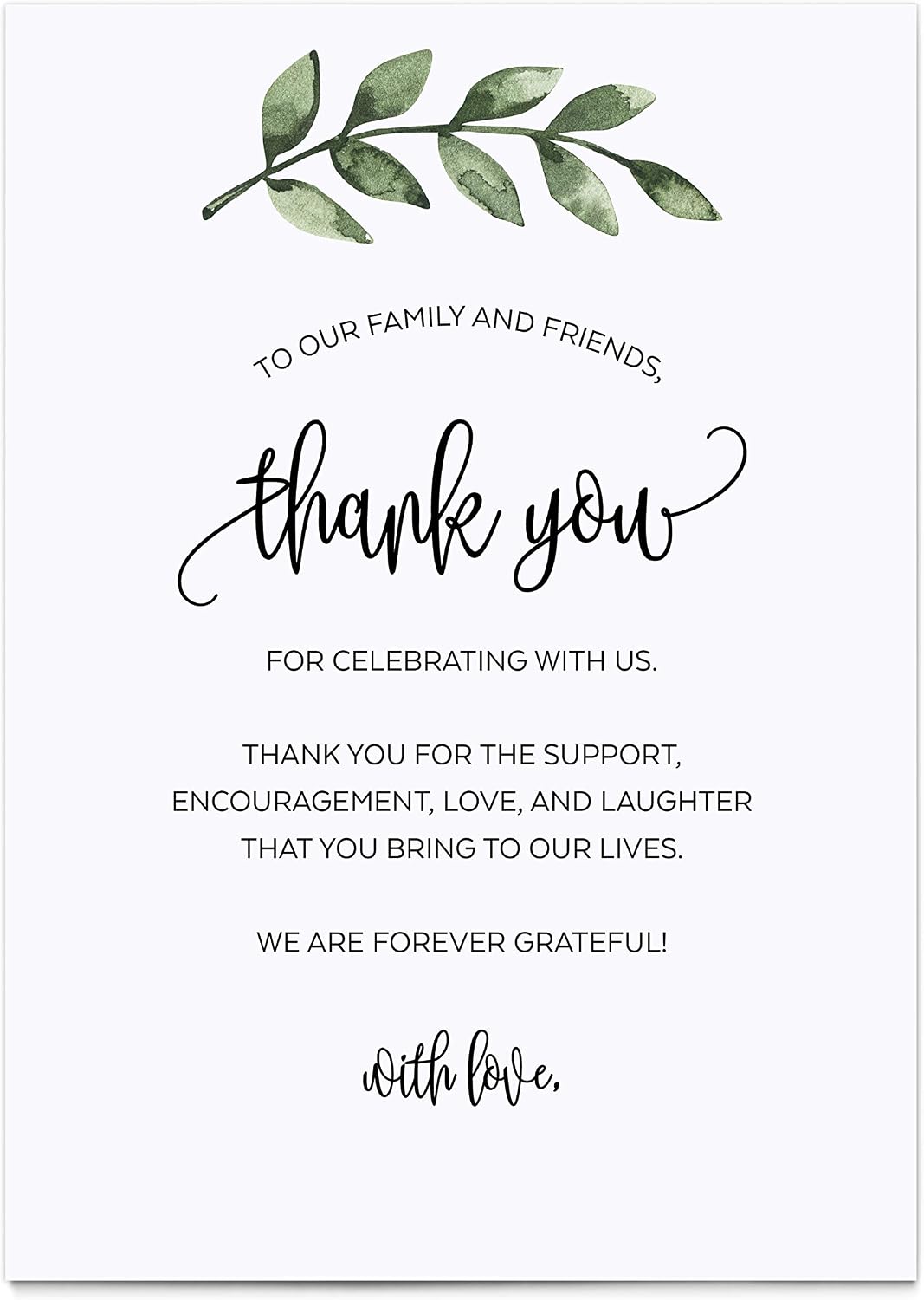 321Done Thank You Place Setting Cards, 4x6, Green Leaves White, With Love