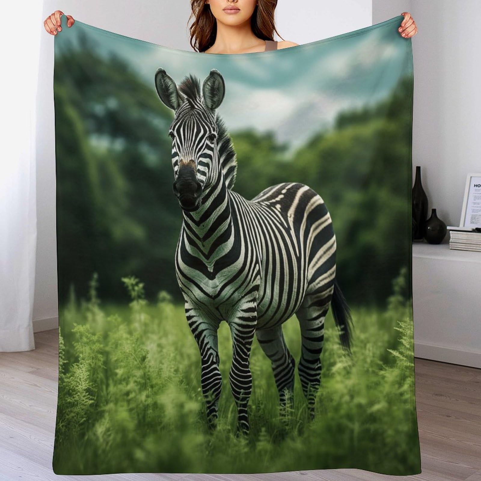 Manta de franela suave de cebra para dormitorio y exteriores 180x200