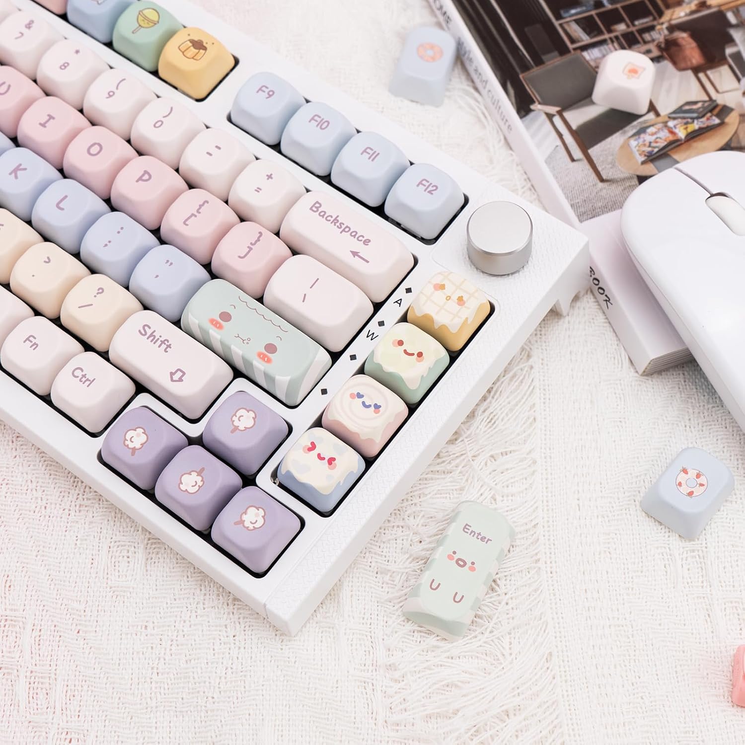 Candy Color PBT Keycaps Set XOA Profile Cute Round Keycaps 138 Keys Custom Dye-Sublimation Keyboard Keycaps for 60% 65% 70% 75% 100% Cherry Gateron MX Switches Mechanical Keyboards