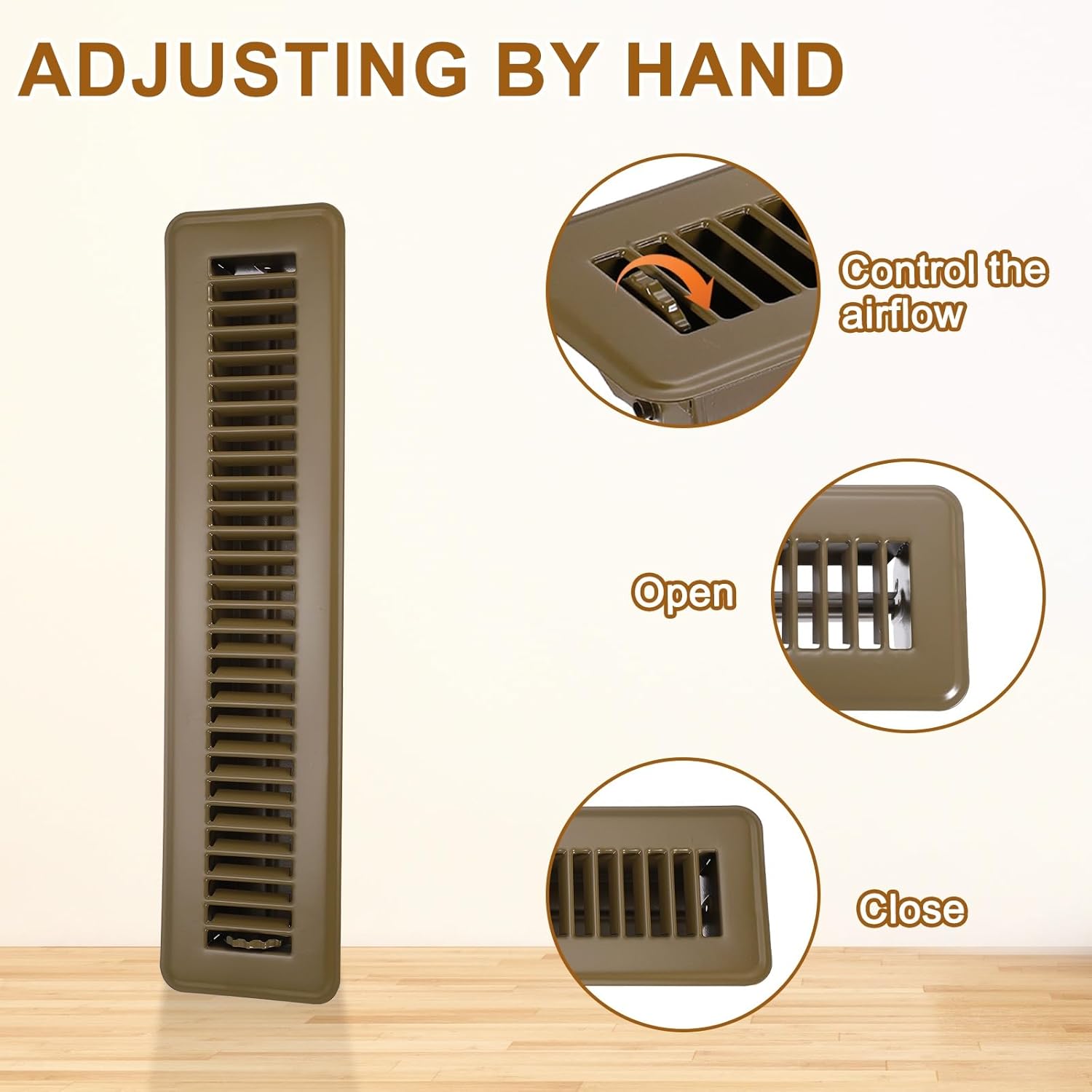 PATIKIL 2x14 Inch Floor Vent Covers, 6 Pcs Floor Registers Heavy Duty Metal Walkable Air Vent Covers Easy Adjustable Air Supply Lever for Home Office Wall Ceiling Grilles, Brown