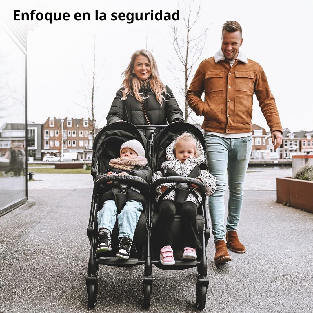 Deryan XP X2 Buggy 2 en 1 - Vehículo compacto para bebés desde el nacimiento hasta los 4 años - Capacidad de carga por asiento hasta 44 kg - Vehículo plegable para bebés compacto y plegable - Negro