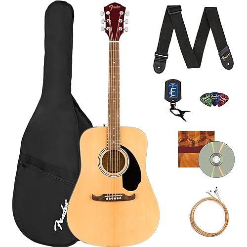 Fender FA-125 Dreadnought Acoustic Guitar - Natural Bundle with Gig Bag, Tuner, Strap, Strings, Picks, and Austin Bazaar Instructional DVD