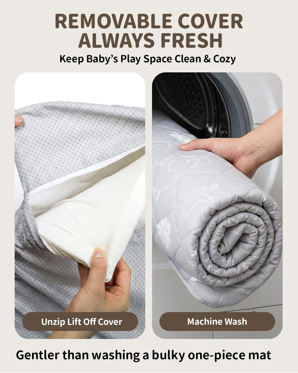 Baby Play Mat for Floor 50×50in, Quilted 1.6in Extra Thick Crawling Mat for Toddlers, Non-Slip Kids Play Mats for Playpen with Washable Removable Cover, Forest