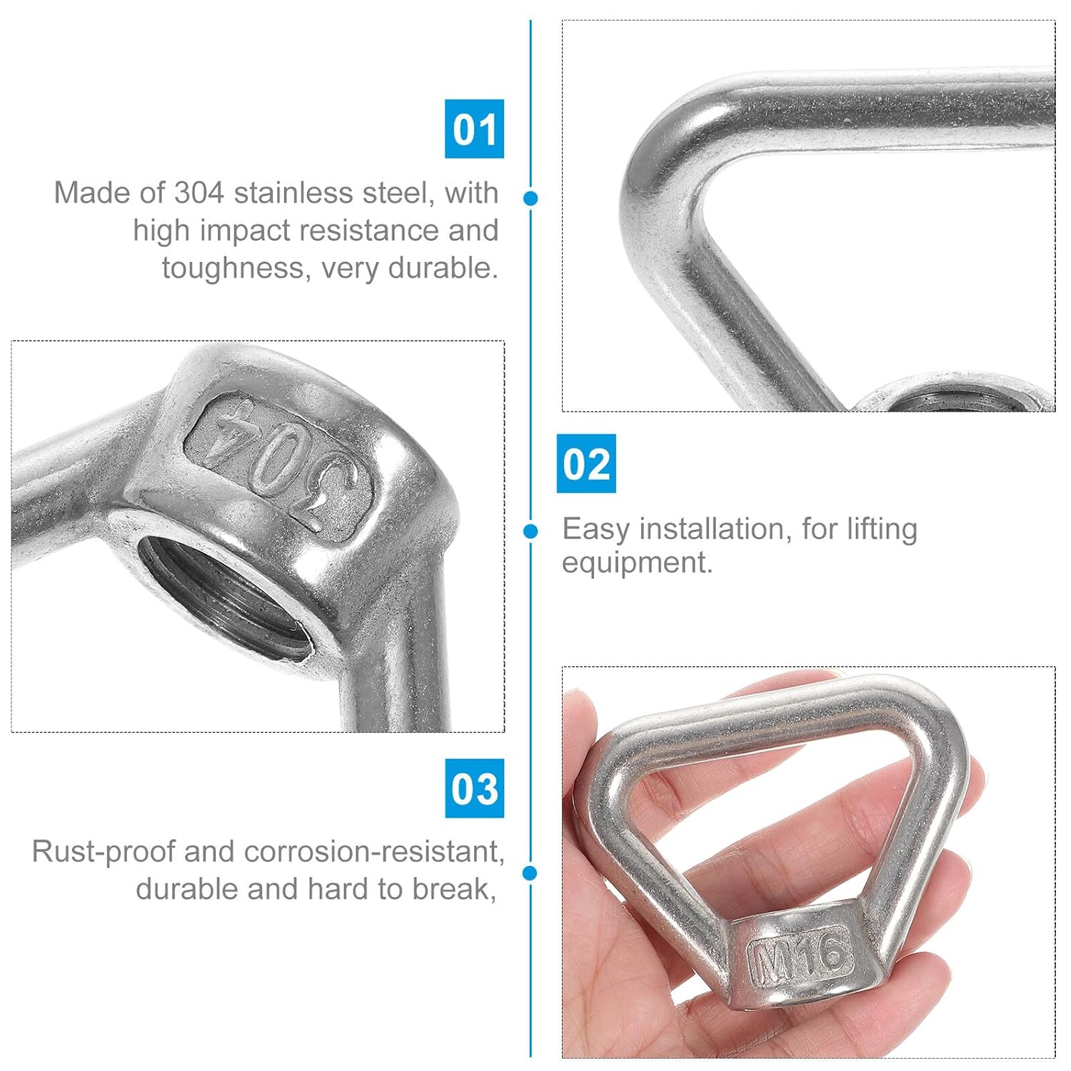 Stainless Steel Eye Nut Threaded Ring Nut for Lifting Corrosion Resistant Heavy Duty Hardware Anti-Rust Fixing Connector for Chains and Rope Locks