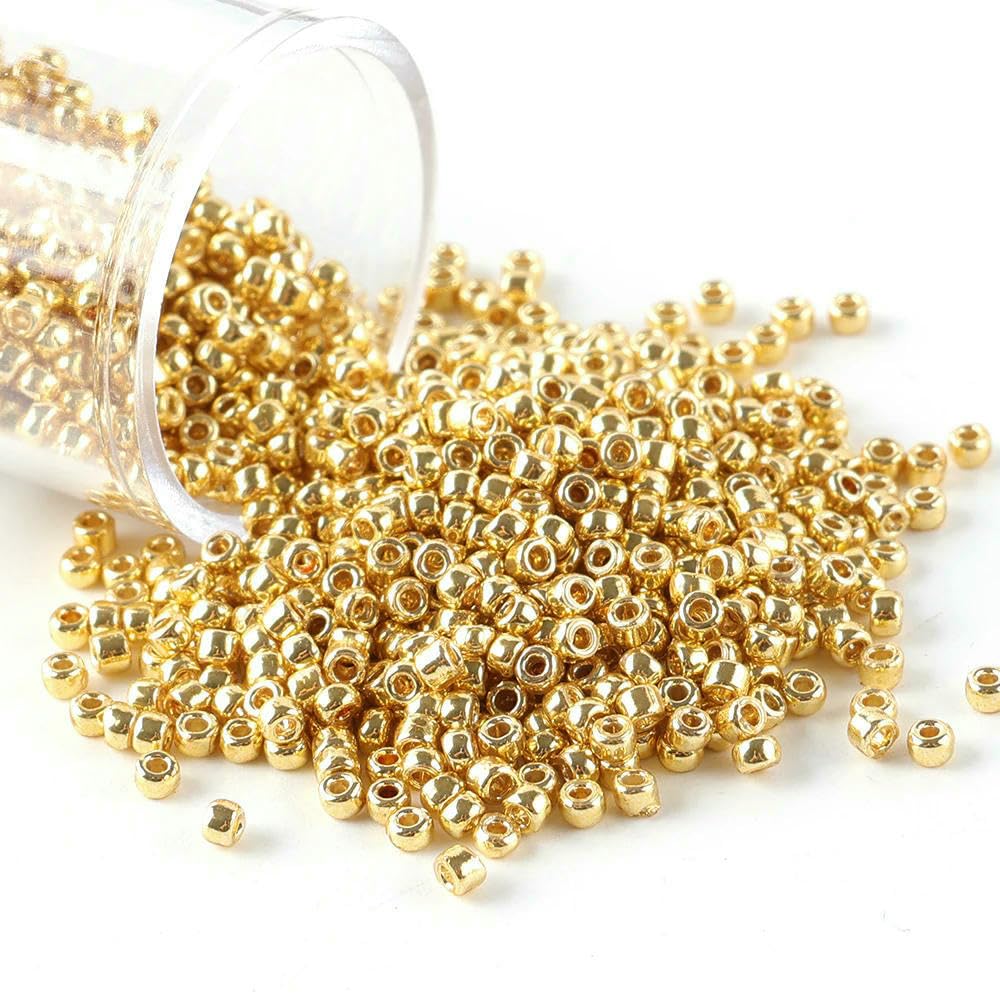 Cuentas redondas de vidrio chapadas en oro de 1,5 mm y 10 g, color 15/0, para costura y fabricación de joyas artesanales, 15-0 PF557, 1,5 mm, 2500 unidades