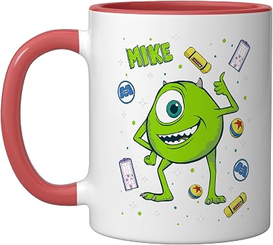 Disney and Pixars Monsters, Inc. Mike Big Pose Collage Ceramic Mug, Red/White, 11oz