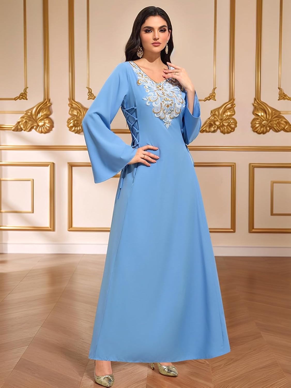 Women Abaya Kaftan Dress Traditional Islamic Attire Maxi Robe Muslim Eid Prayer Gown