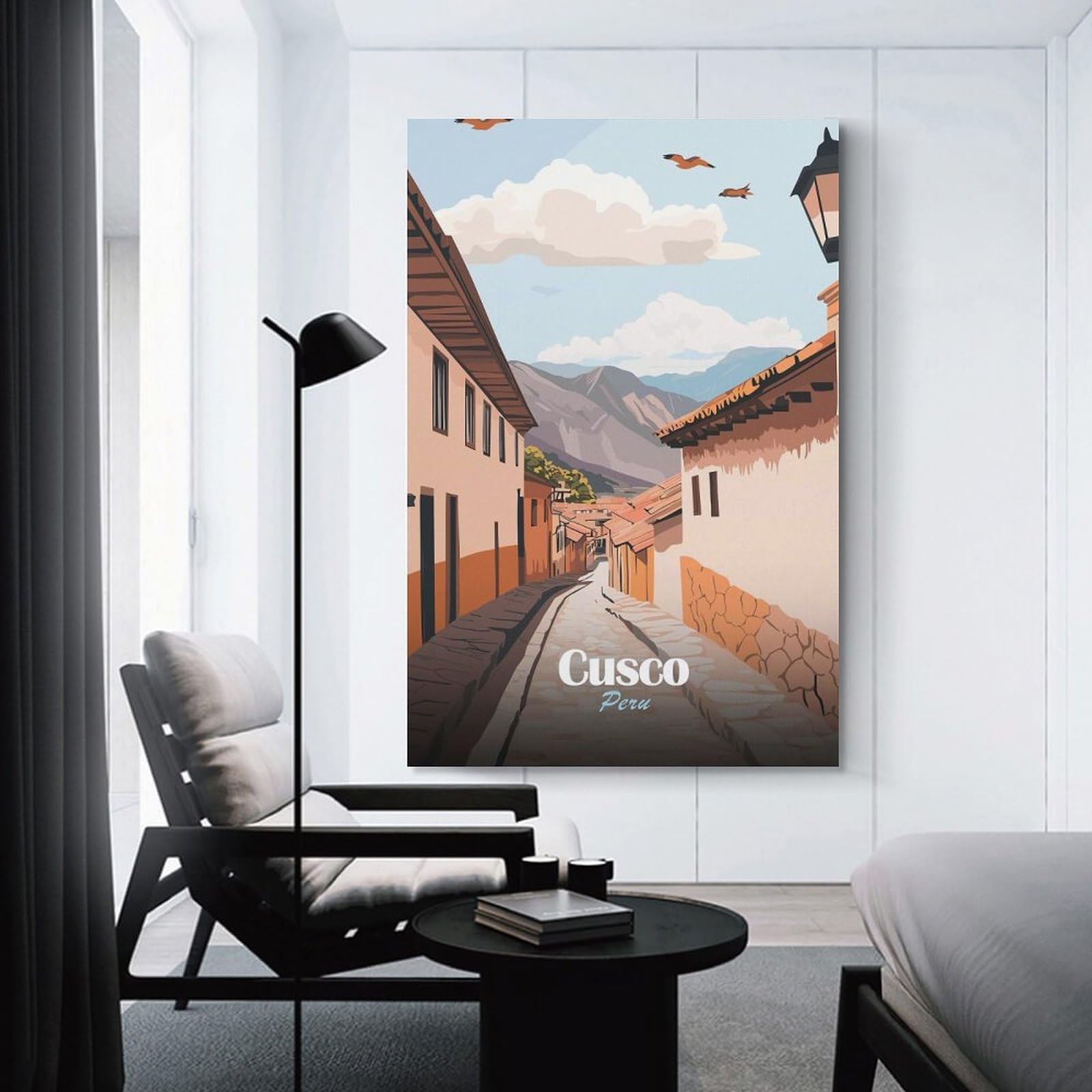 Junmoney Wall Decor Canvas Print Cusco, Peru Street View Illustration, 24x36inch(60x90cm), for Front Hall, Corridor Or Welcome Spaces, A Neat Decor Update for Hallways