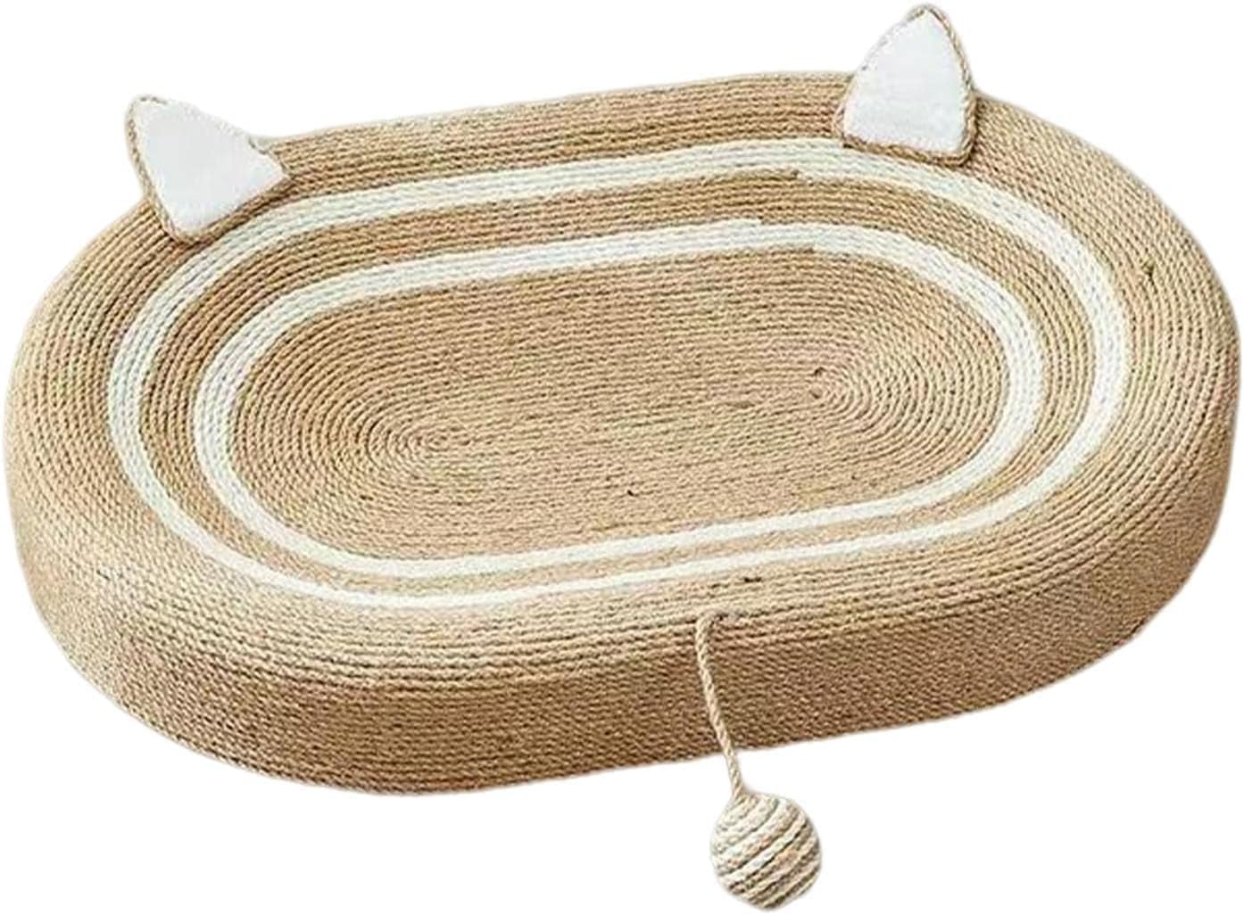 Beauenty Oval Cat Scratch Pad, Cat Scratcher Cardboard, Multifunctional Bed and Furniture Protector, Durable Sisal Material, with Ball Toy and Spacious Design for Fun and Rest