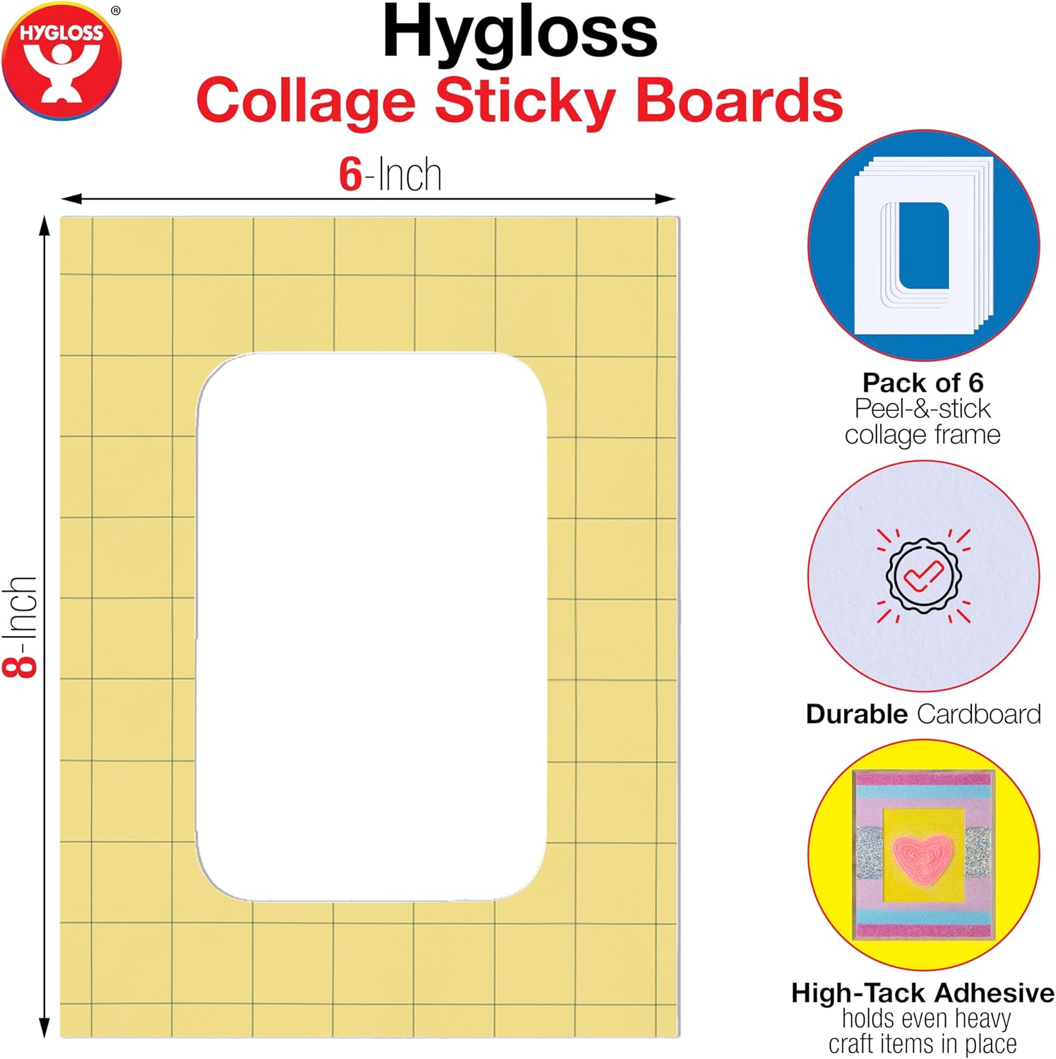 Hygloss Sticky Collage Frames - 24 Pack 6” x 8” Self Stick Collage Boards for Kids - Peel & Stick Mounting Boards for Art Projects, School Crafts, Classrooms, and DIY Displays