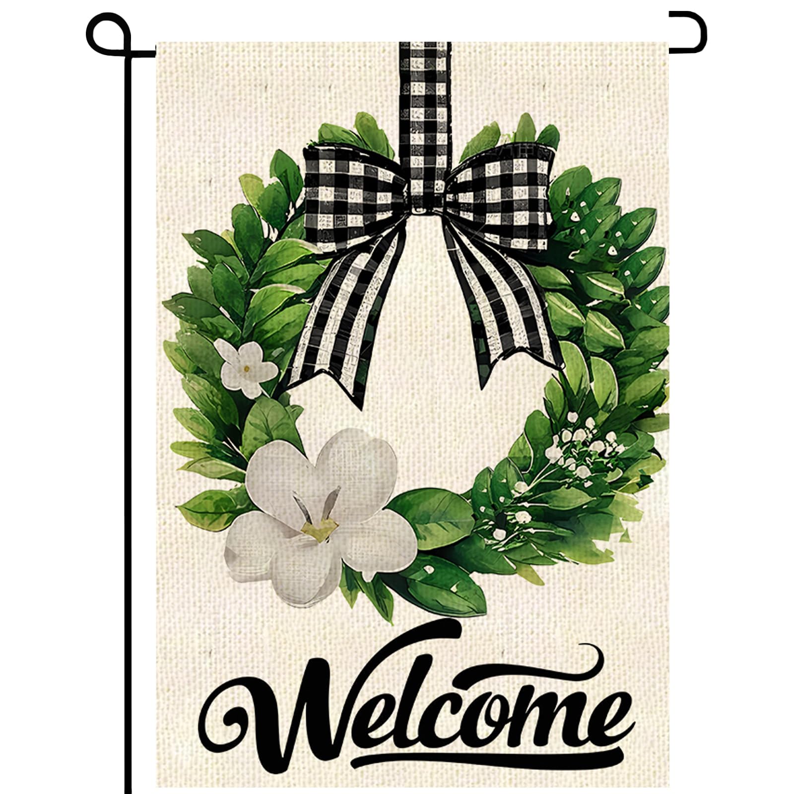 Photo 1 of ?Spring Welcome Garden Flag 12x18 Inch Outside Buffalo Plaid Yard Farmhouse Flag Decoration Seasonal Outdoor Small Yard Flag