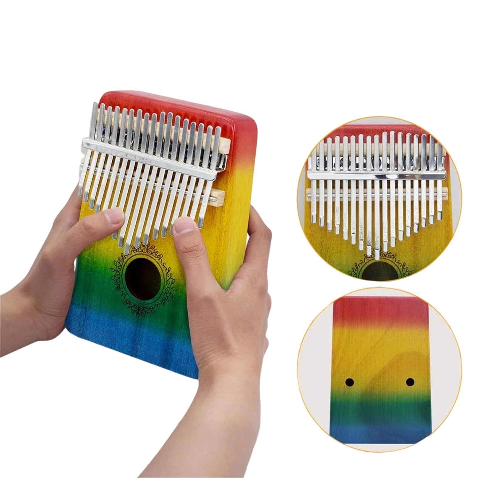 Kalimba Kalimba Kciukowa Drewniany Instrument Fortepianowy 17 Klawiszy Kombinacja Palców Przenośny Dla Miłośników Muzyki(Flower Blue)