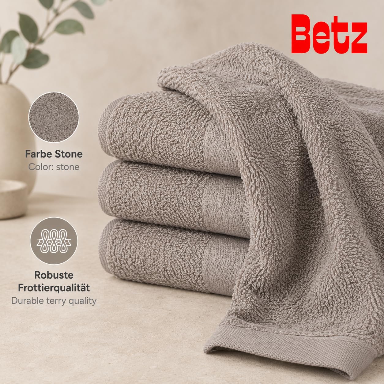 Betz Lot de 4 Serviettes de Bain draps de Bain Palermo 70 x 140 cm 100% Coton Couleur Gris Pierre
