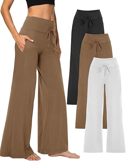 1/3 Pack Wide Leg Yoga Pants for Women, Comfy Lounge Pajama Sweatpants Loose Causal Palazzo with Pockets