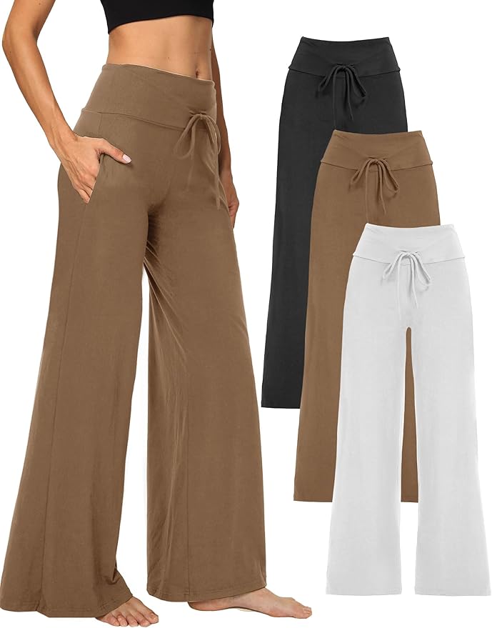 1/3 Pack Wide Leg Yoga Pants for Women, Comfy Lounge Pajama Sweatpants Loose Causal Palazzo with Pockets