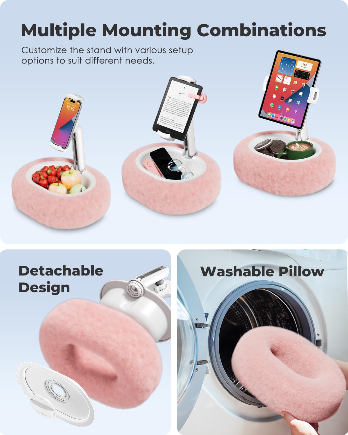 Viozon Supporto per Kindle, supporto per tablet, compatibile con tablet/telefono da 4-11 pollici con ciotola per snack, regolabile, pieghevole, accessori Kindle, idea per leggere a letto e guardare