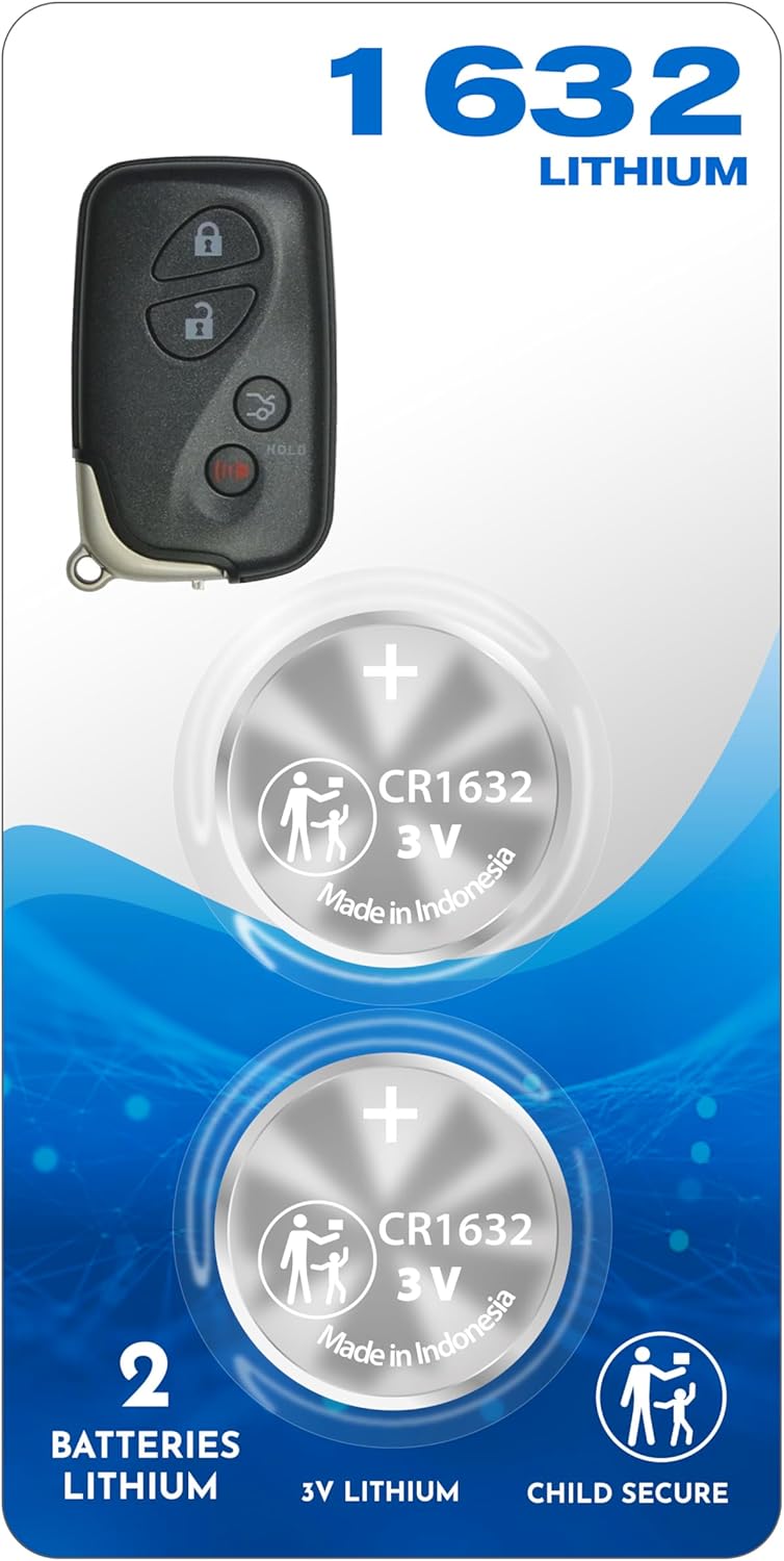 (2 Pack) of CR1632 1632 Remote Key Fob Battery Replacement for Lexus Accessories Original OEM (Bundle with Remote Opening Tool) case fits FCC ID HYQ14AAB HYQ14ACX HYQ14AEM ES is LS LX RX Smart