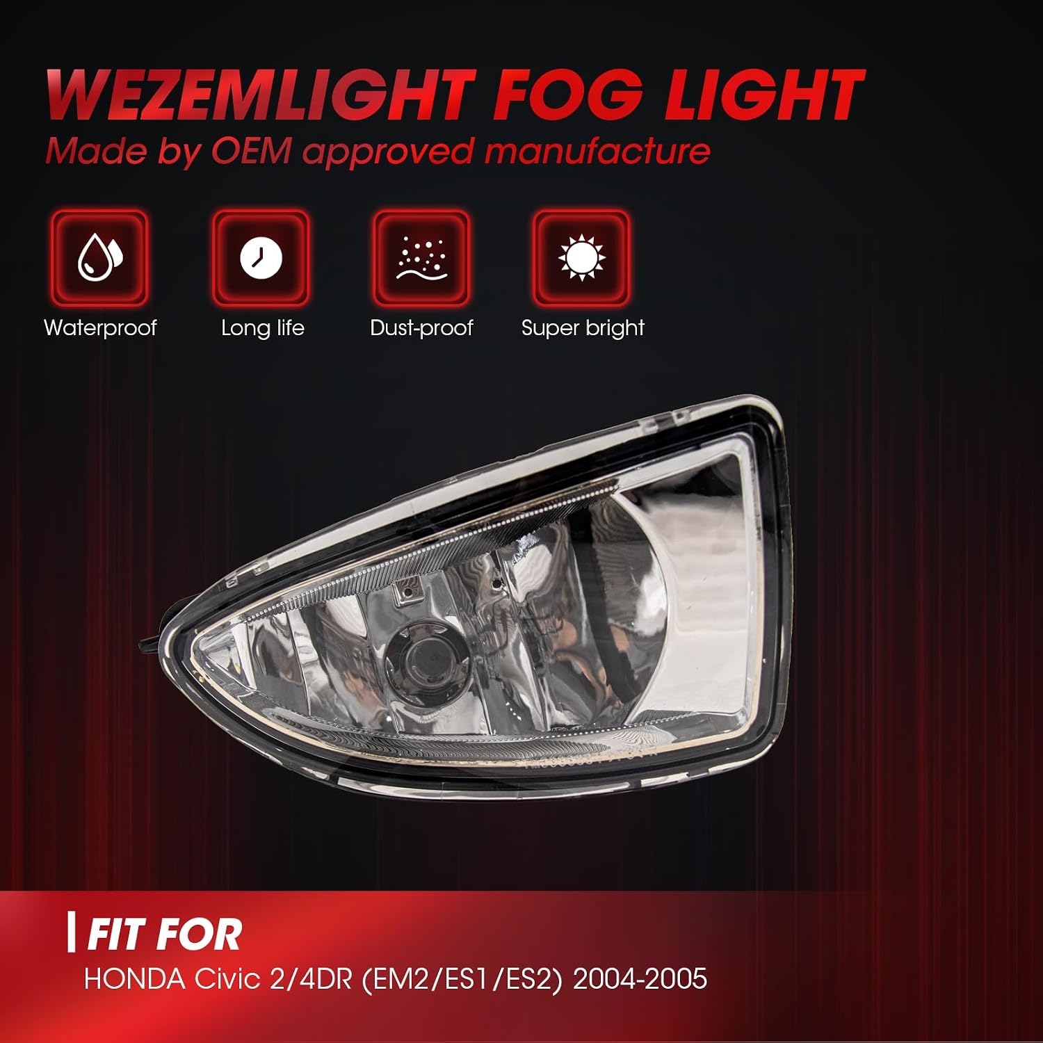 Fog Lights Assembly Compatible With HONDA Civic 2/4DR (EM2/ES1/ES2) 2004-2005 Included Switch And Wiring Kit OEM Part Number:08V31S5D1M101, 08V31S5D1M102(Clear Lens)