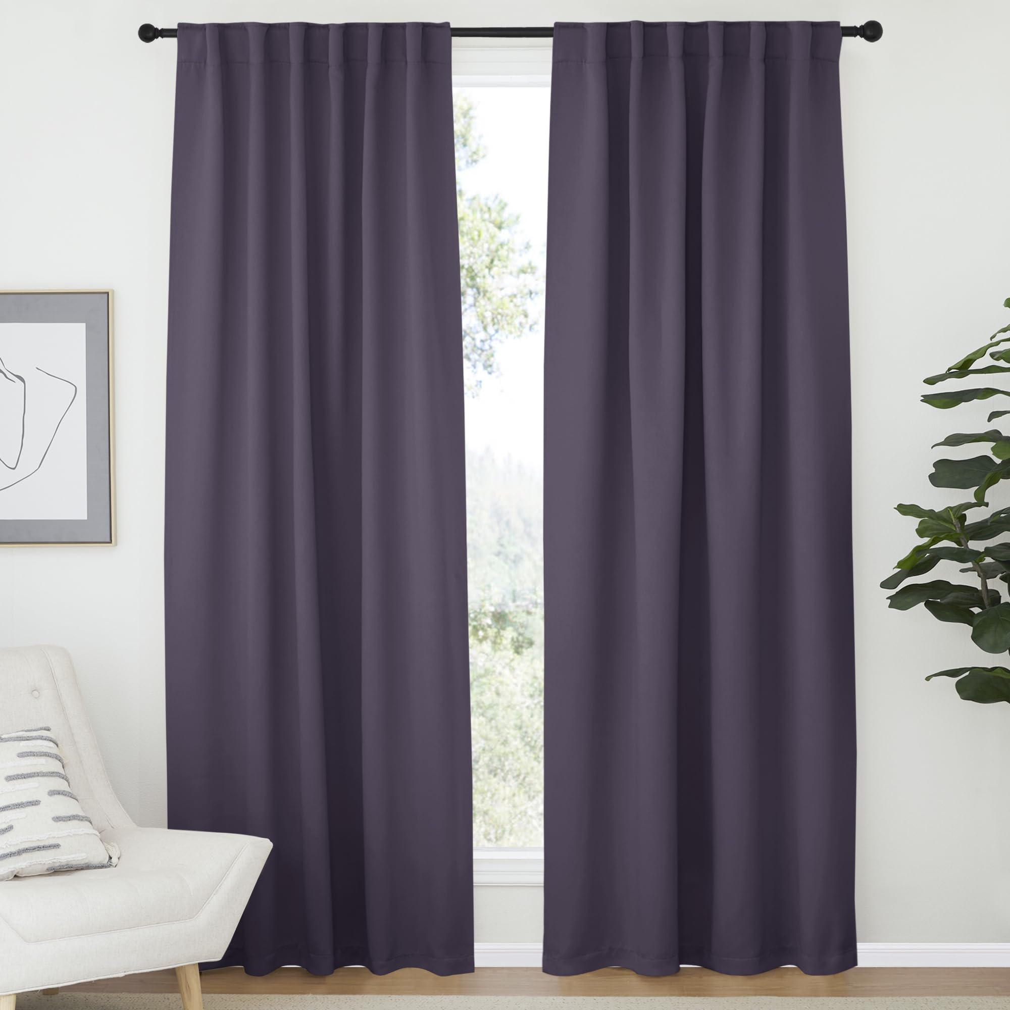 NICETOWN Light Reducing Curtain Panels Window Draperies - (Greyish Purple Color) 52x84 inch, 2 Pieces, Insulating Room Darkening Drapes for Bedroom